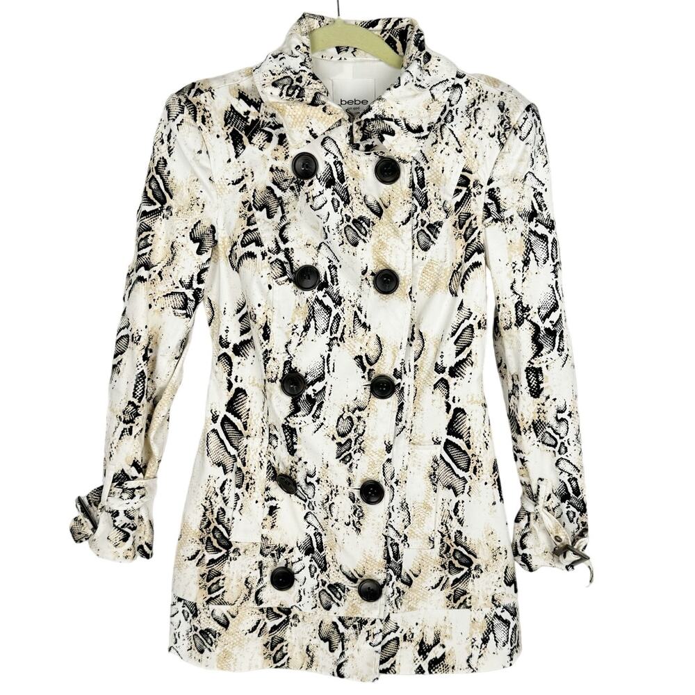 bebe Y2K Snake Skin Print Stretch Double Breasted Cotton‎ Trench Coat Sz XS